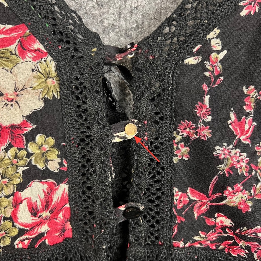 VTG 90s United Colors Of Benetton Silk Floral Midi Dress Small Lace Trim Tiered - Picture 4 of 11